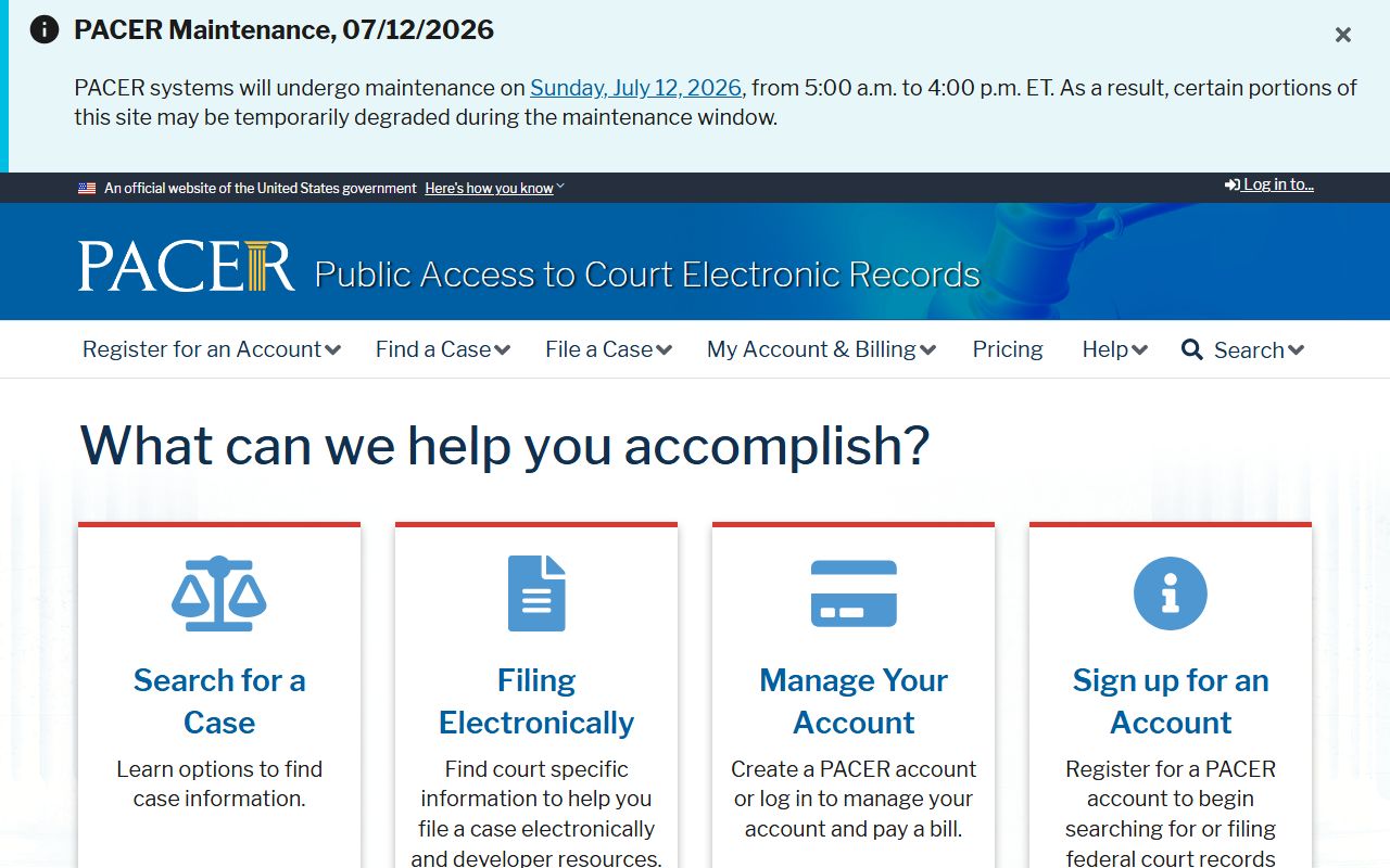 PACER federal court records access website