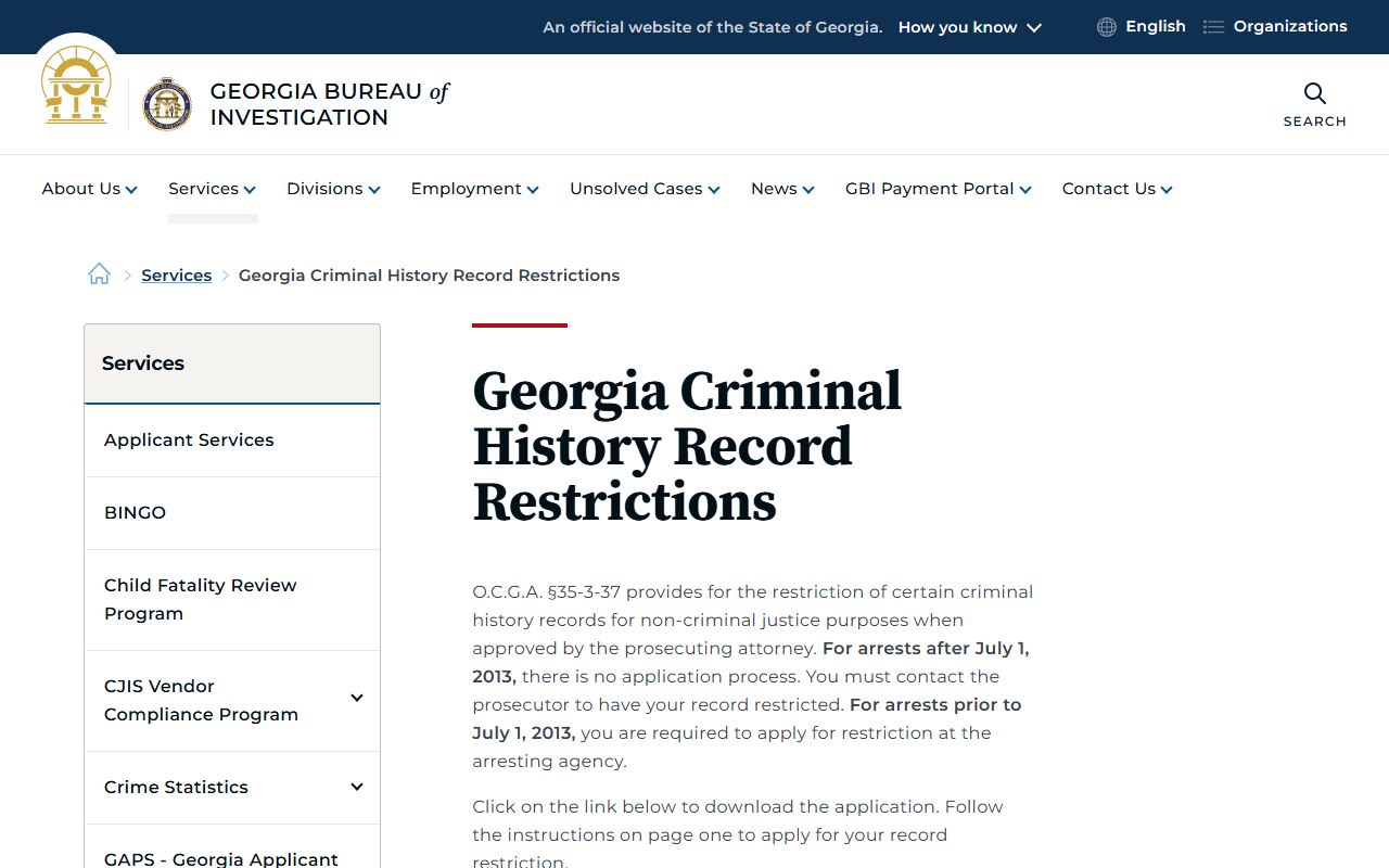 Colquitt County criminal court records GBI record restriction source