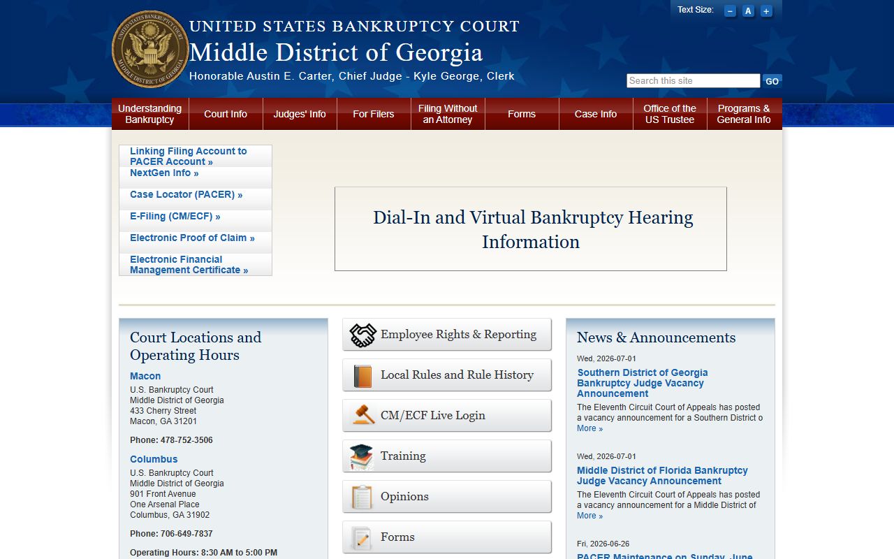 U.S. Bankruptcy Court for the Middle District of Georgia website