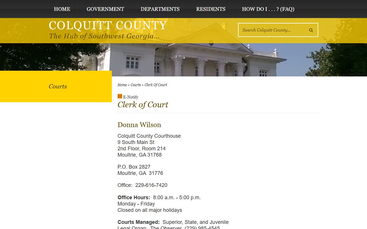 Colquitt County court records Clerk of Superior State and Juvenile Court page