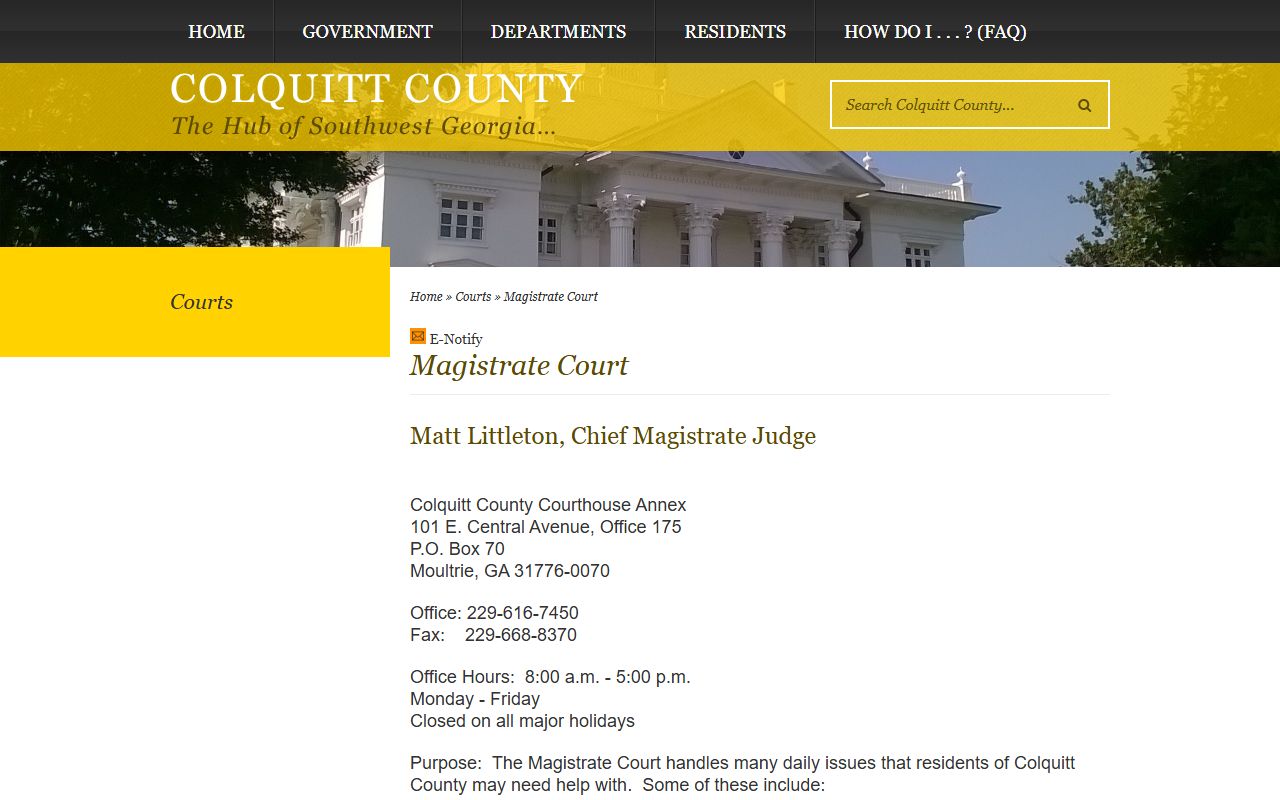 Colquitt County court records Magistrate Court claims warrants and bail page